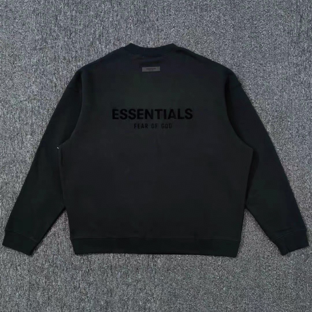 Fear of God Essentials 胸口后背植绒字母徽标 抓绒 套头圆领卫衣 外套 灰色 黑色 燕麦色