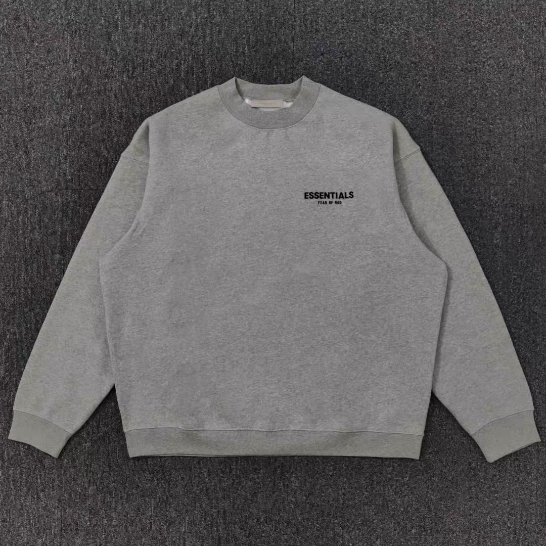 Fear of God Essentials 胸口后背植绒字母徽标 抓绒 套头圆领卫衣 外套 灰色 黑色 燕麦色