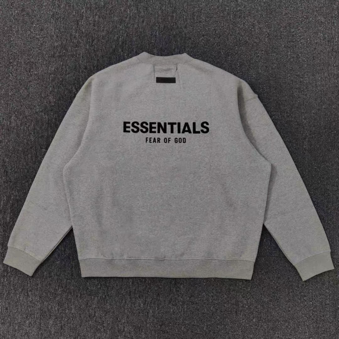 Fear of God Essentials 胸口后背植绒字母徽标 抓绒 套头圆领卫衣 外套 灰色 黑色 燕麦色