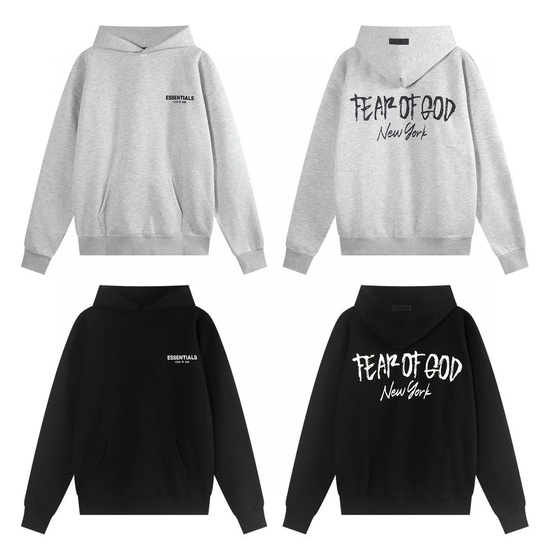 Fear of God Essentials 后背Fear of God涂鸦字母印花 抓绒 套头连帽卫衣 外套 灰色 黑色