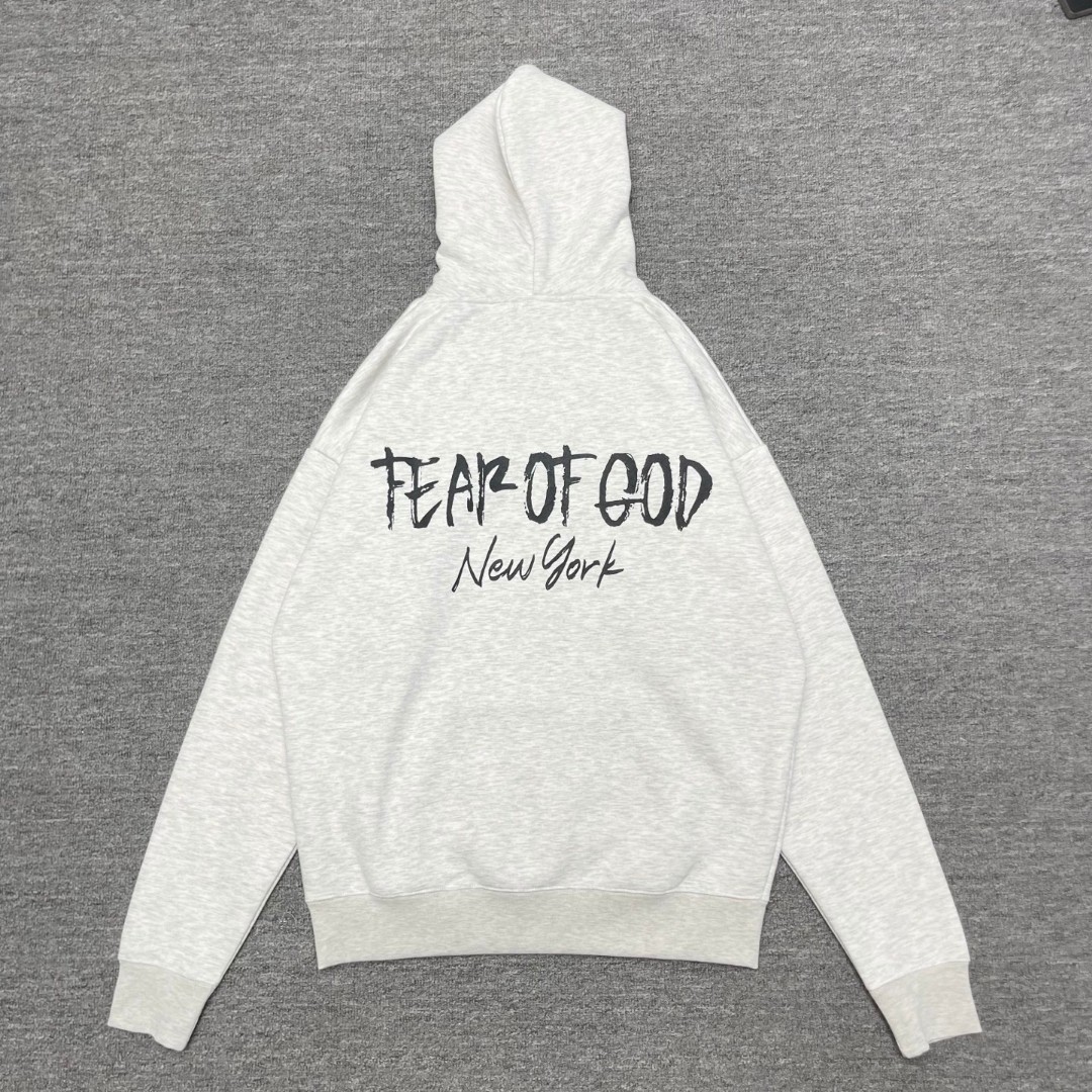 Fear of God Essentials 后背Fear of God涂鸦字母印花 抓绒 套头连帽卫衣 外套 灰色 黑色