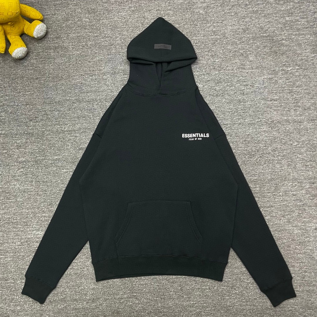 Fear of God Essentials 后背Fear of God涂鸦字母印花 抓绒 套头连帽卫衣 外套 灰色 黑色