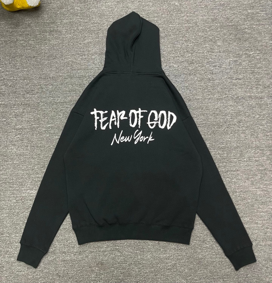 Fear of God Essentials 后背Fear of God涂鸦字母印花 抓绒 套头连帽卫衣 外套 灰色 黑色