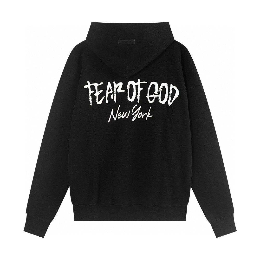 Fear of God Essentials 后背Fear of God涂鸦字母印花 抓绒 套头连帽卫衣 外套 灰色 黑色