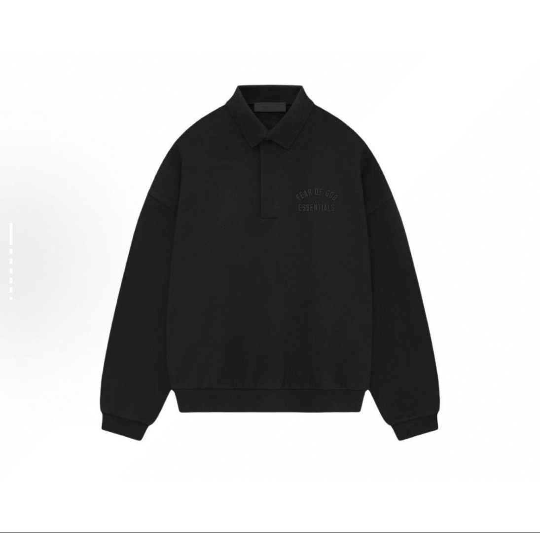 Fear of God Essentials 徽标印花套头Polo衫 抓绒 卫衣 外套 长袖 灰色 黑色 192BT244391F