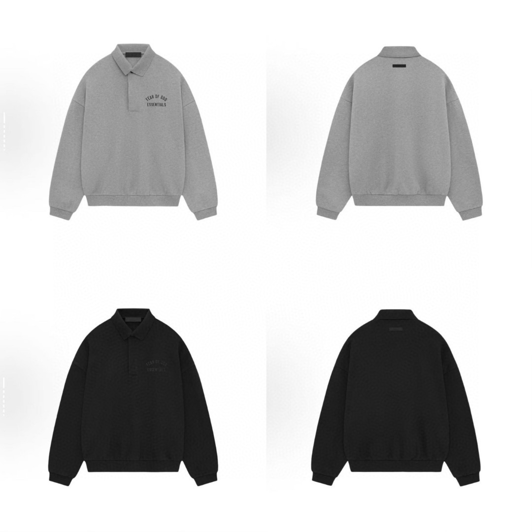 Fear of God Essentials 徽标印花套头Polo衫 抓绒 卫衣 外套 长袖 灰色 黑色 192BT244391F