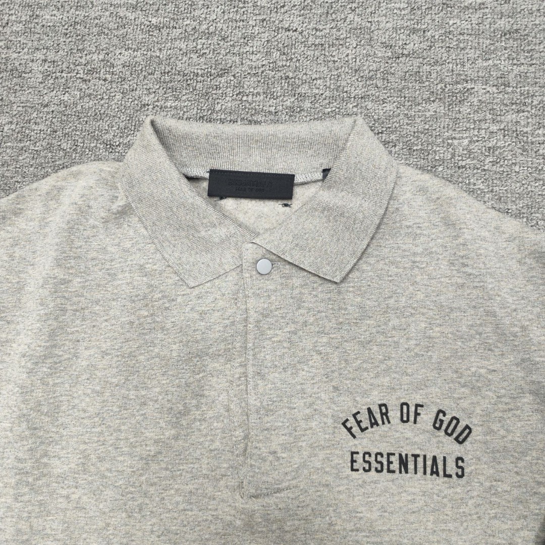 Fear of God Essentials 徽标印花套头Polo衫 抓绒 卫衣 外套 长袖 灰色 黑色 192BT244391F