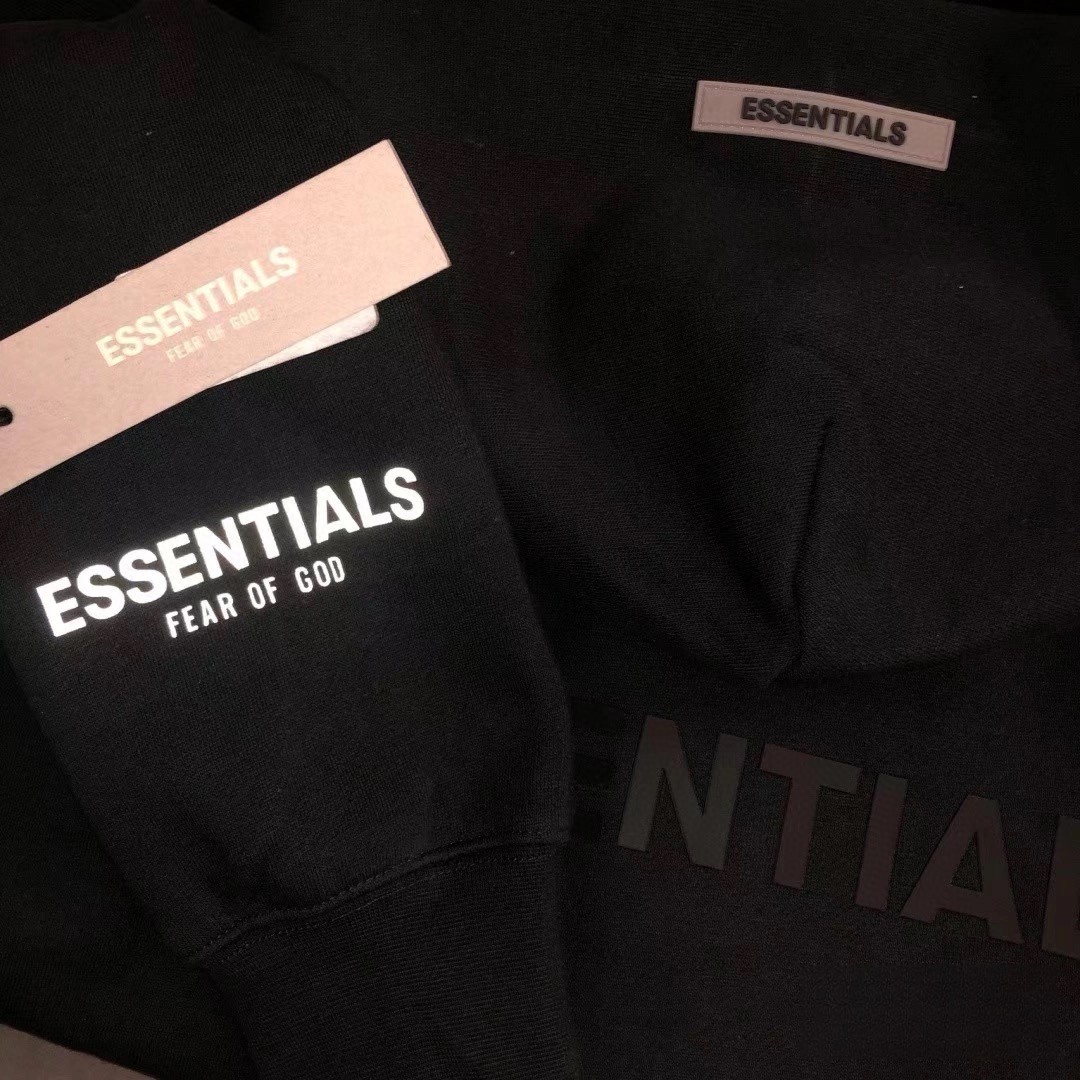 Fear of God Essentials 压胶字母胸前后背logo 抓绒 拉链连帽卫衣 帽衫 外套 炭灰色 黑色 0192250500184003