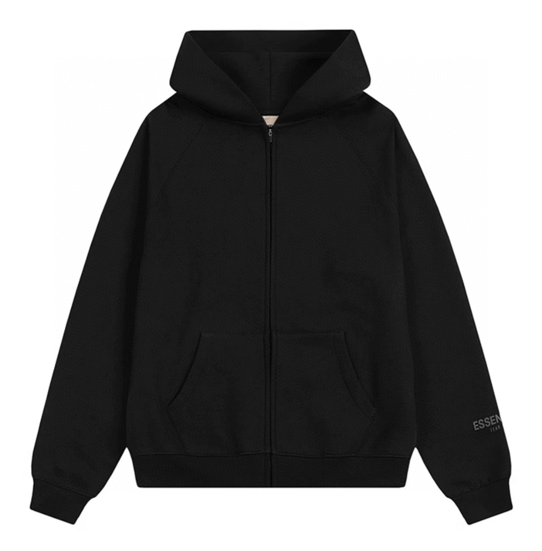 Fear of God Essentials 压胶字母胸前后背logo 抓绒 拉链连帽卫衣 帽衫 外套 炭灰色 黑色 0192250500184003