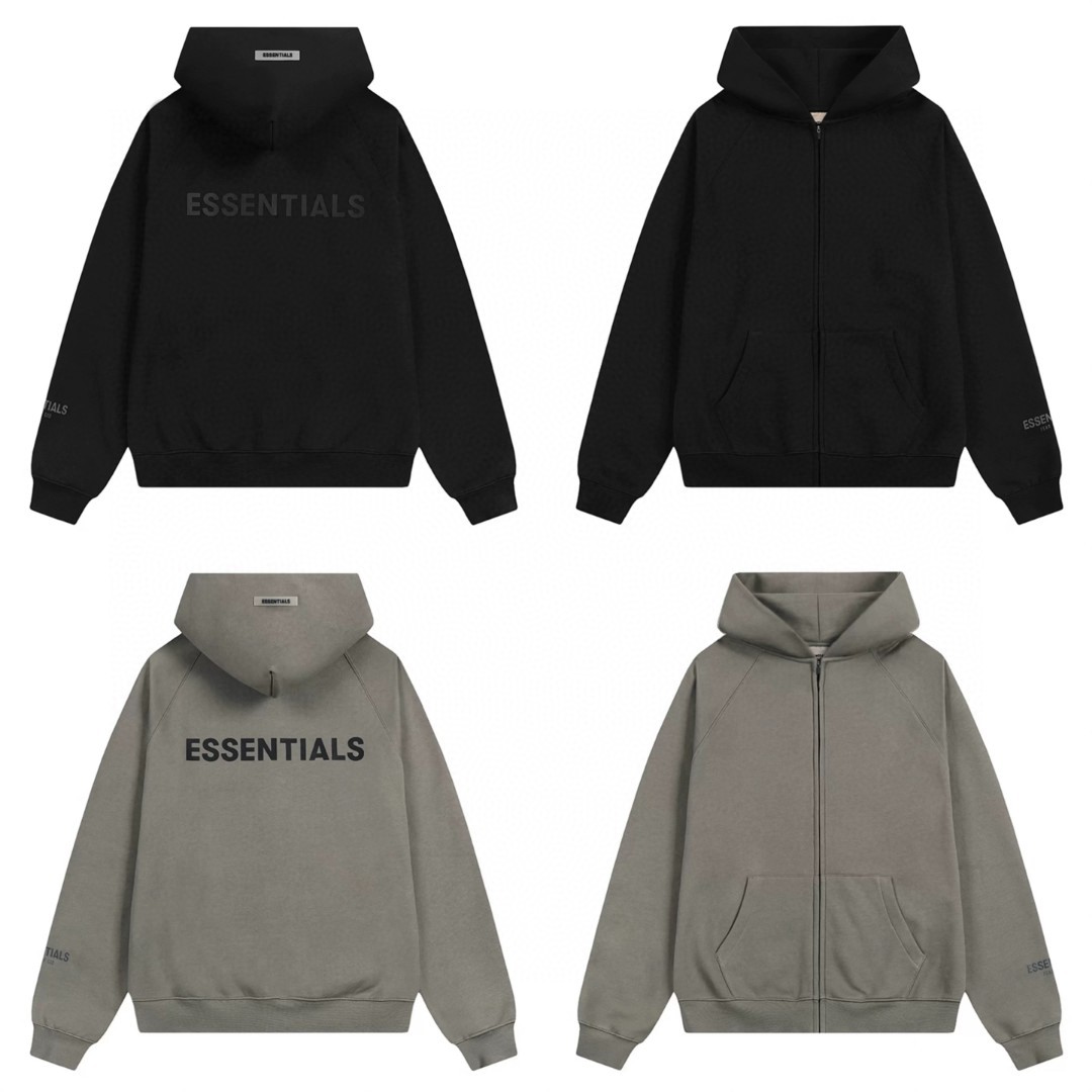 Fear of God Essentials 压胶字母胸前后背logo 抓绒 拉链连帽卫衣 帽衫 外套 炭灰色 黑色 0192250500184003