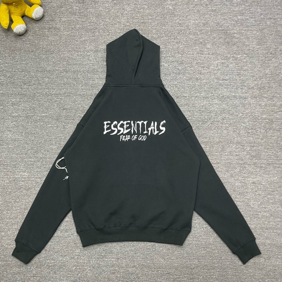 Fear of God Essentials 后背Essentials涂鸦字母印花 抓绒 套头连帽卫衣 外套 灰色 黑色