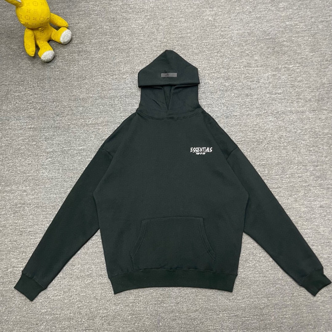 Fear of God Essentials 后背Essentials涂鸦字母印花 抓绒 套头连帽卫衣 外套 灰色 黑色