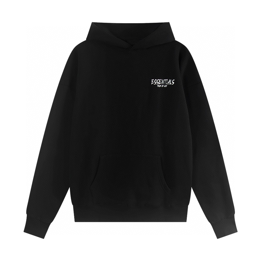 Fear of God Essentials 后背Essentials涂鸦字母印花 抓绒 套头连帽卫衣 外套 灰色 黑色