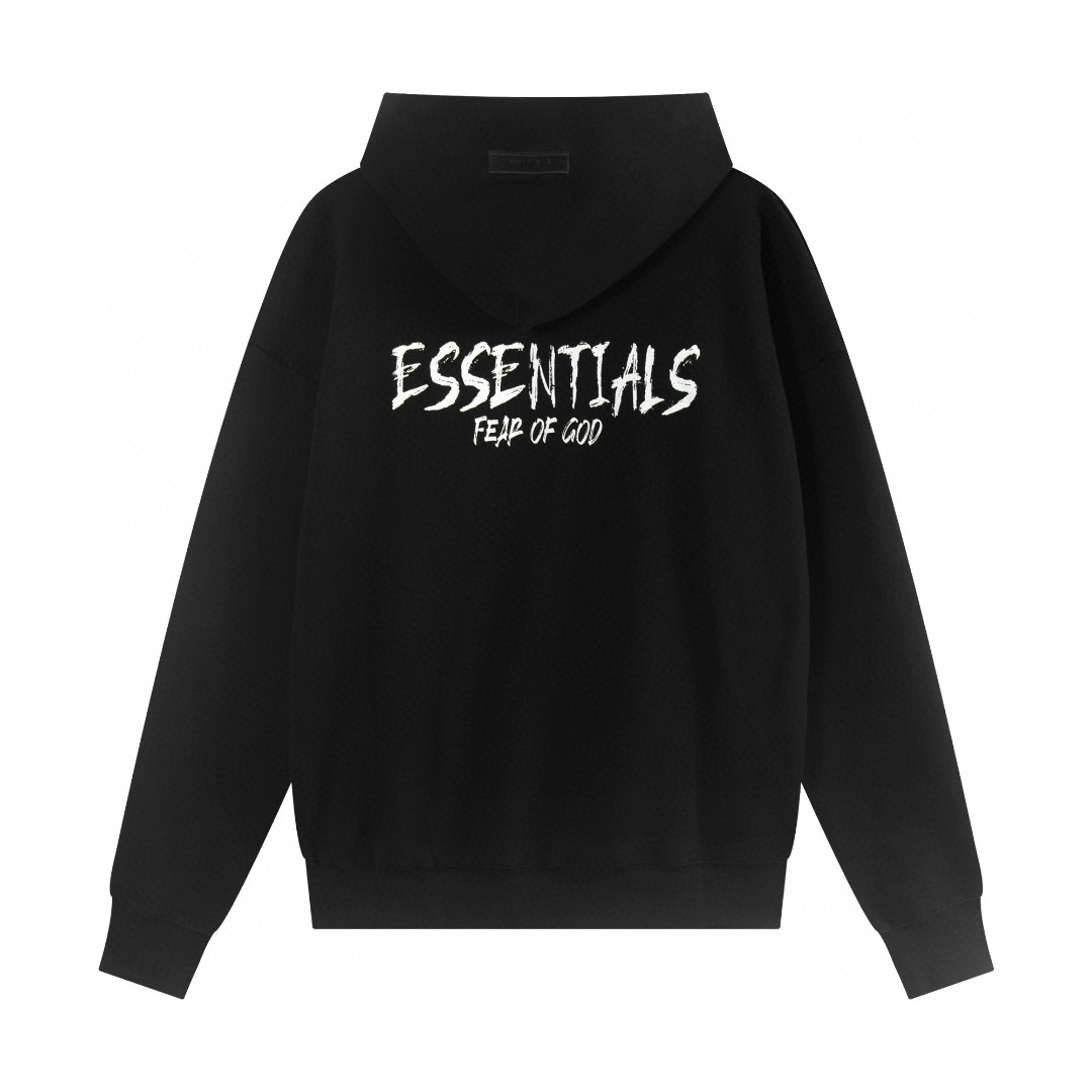Fear of God Essentials 后背Essentials涂鸦字母印花 抓绒 套头连帽卫衣 外套 灰色 黑色