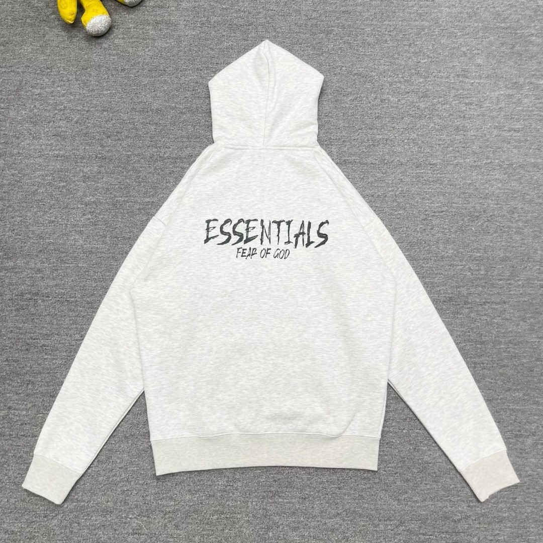 Fear of God Essentials 后背Essentials涂鸦字母印花 抓绒 套头连帽卫衣 外套 灰色 黑色