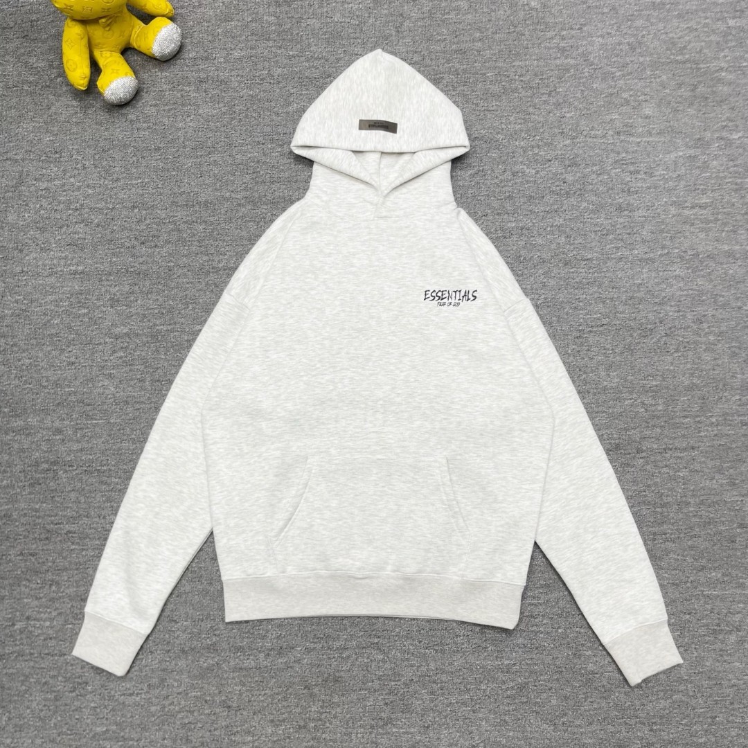Fear of God Essentials 后背Essentials涂鸦字母印花 抓绒 套头连帽卫衣 外套 灰色 黑色