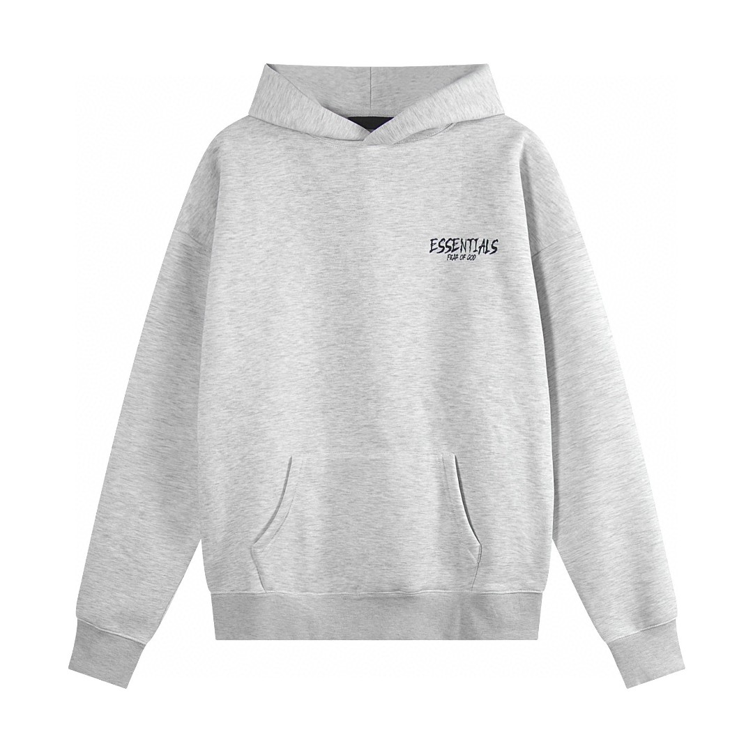 Fear of God Essentials 后背Essentials涂鸦字母印花 抓绒 套头连帽卫衣 外套 灰色 黑色