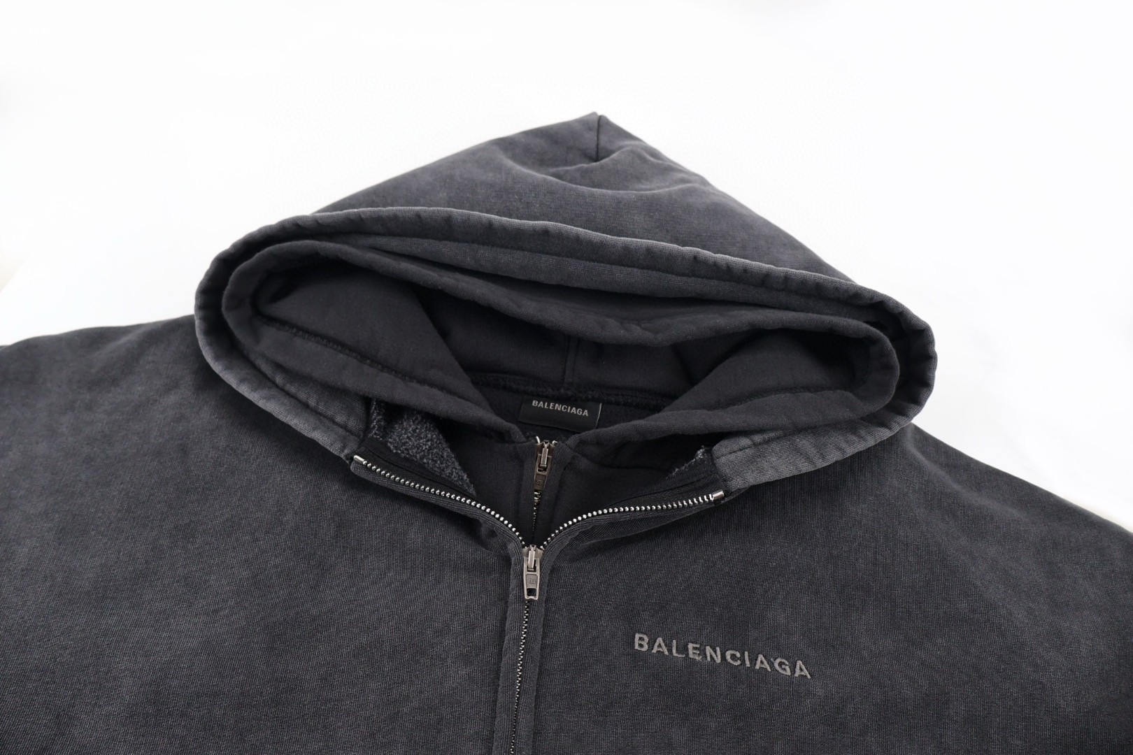 Balenciaga 巴黎世家 假两件刺绣字母logo拉链连帽卫衣 加绒 外套 长袖 秋冬 保暖 黑色 C0 858133TSVE41095
