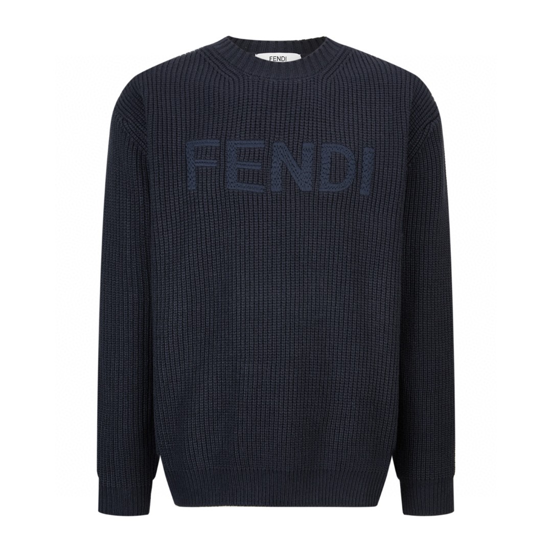FENDI 芬迪 刺绣标识毛衣 针织衫 外套 保暖 长袖 米白色 蓝色 B0 FZX091AW0CF0N5W