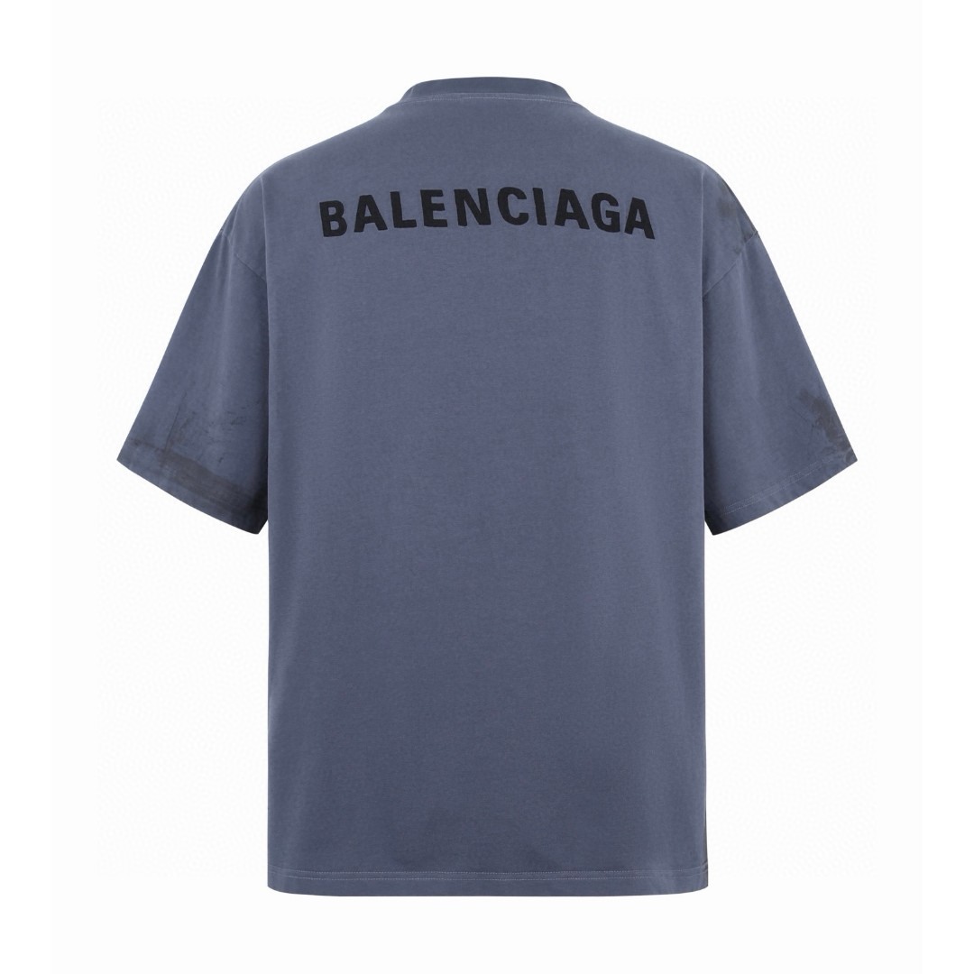 Balenciaga 巴黎世家 图绘前后字母刺绣 短袖 T恤 蓝色 A0 764235TTVF93364