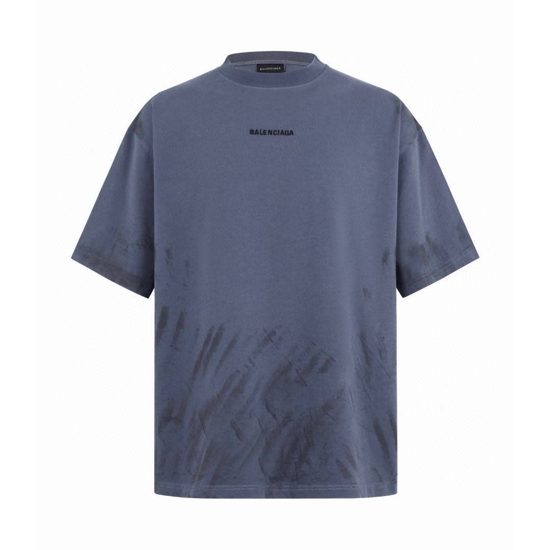 Balenciaga 巴黎世家 图绘前后字母刺绣 短袖 T恤 蓝色 A0 764235TTVF93364