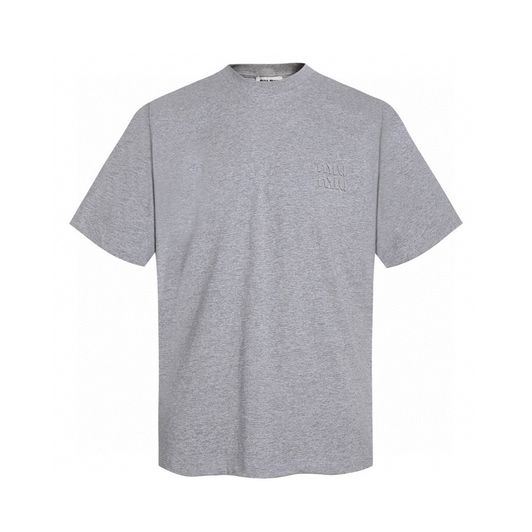 MIU MIU 贴布字母logo 圆领 休闲短袖 T恤 夏季 白色 灰色 A0