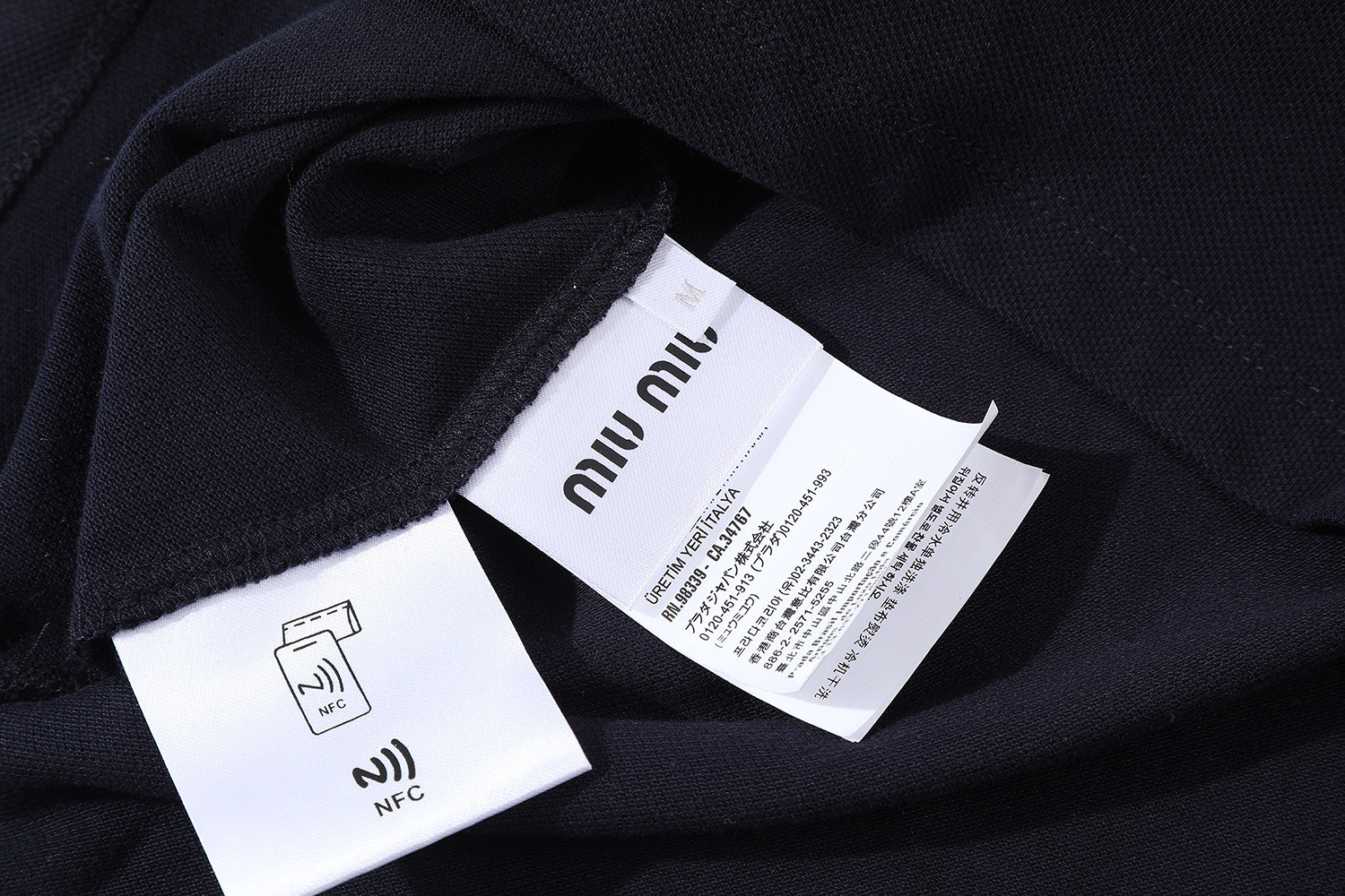 MIU MIU 假两件格纹拼接徽标POLO衫 短袖 休闲T恤 夏季 海军蓝 A5  MJN559-14RW-F0008