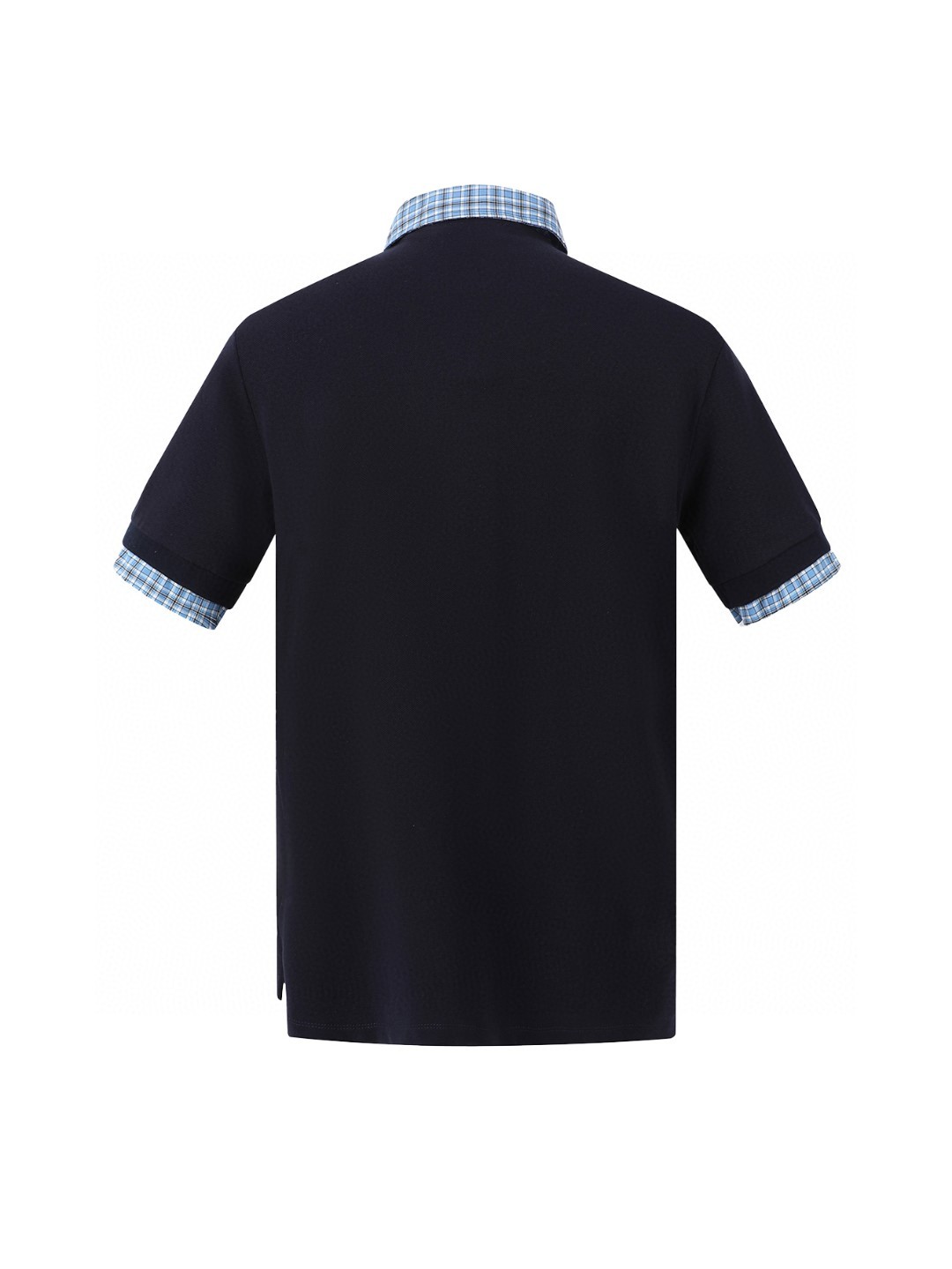 MIU MIU 假两件格纹拼接徽标POLO衫 短袖 休闲T恤 夏季 海军蓝 A5  MJN559-14RW-F0008