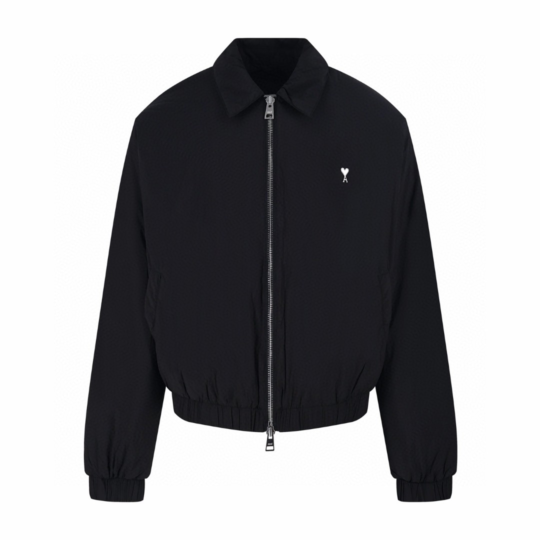 AMIPARIS De Coeur 爱心铁标 尼龙夹棉拉链外套 棉服 夹克 长袖 保暖 黑色 C0 HJK034PA0009-001