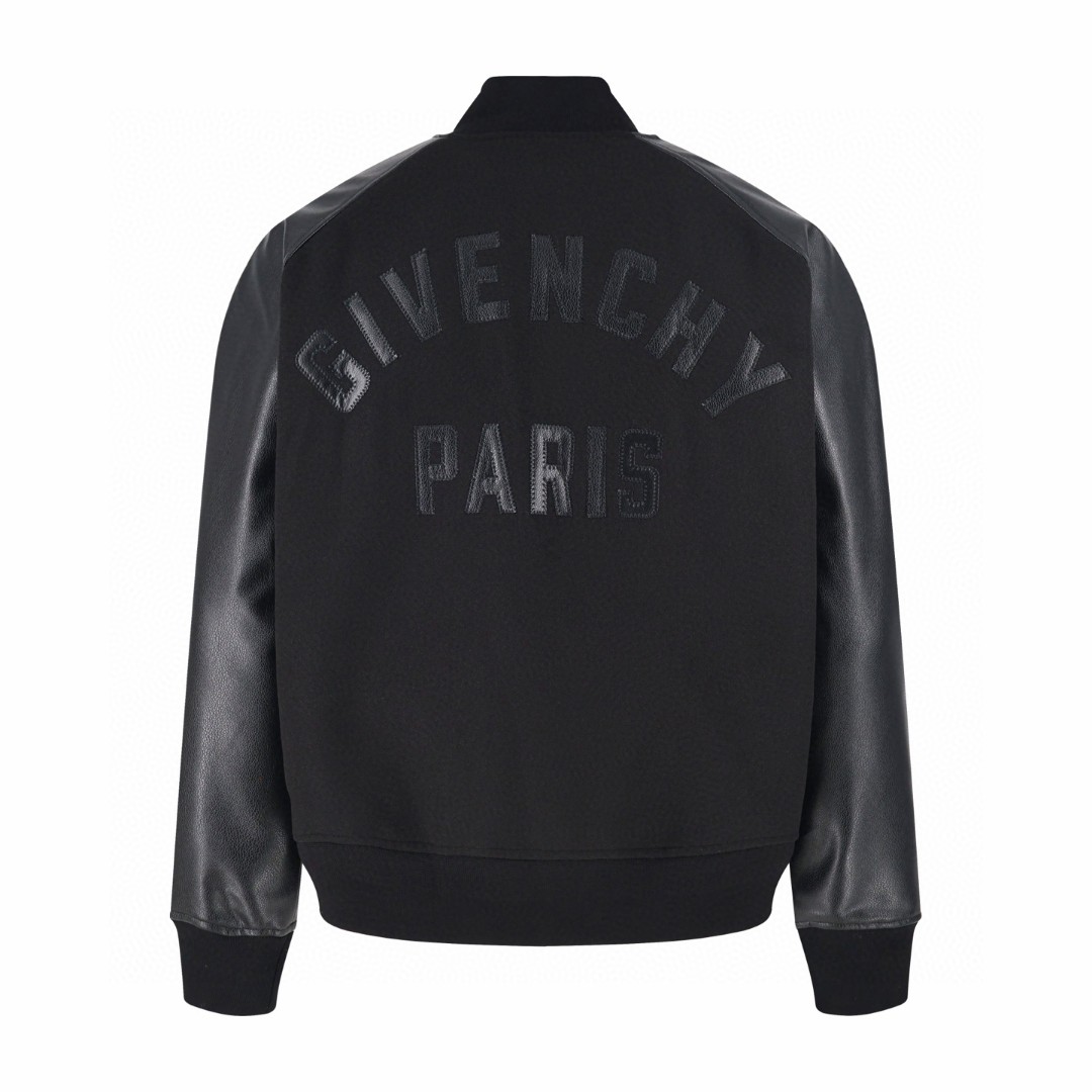 Givenchy 纪梵希 字母刺绣拼皮袖夹棉棒球服 夹克 外套 长袖 黑色 C0 BM01F26Y43-001