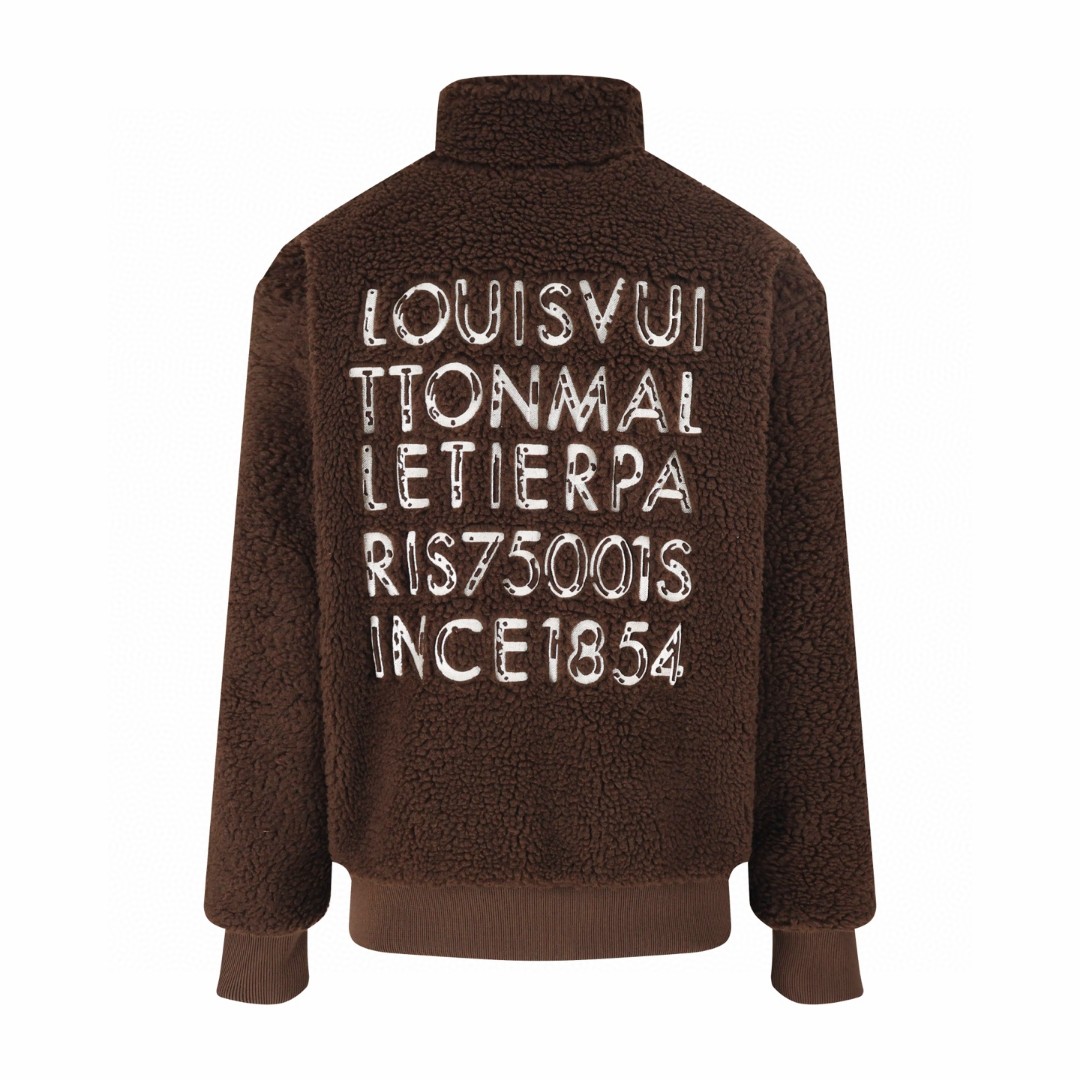 LOUIS VUITTON 路易威登 刺绣字母羊羔毛外套 夹克 保暖 棕色 B5 1AJTU1