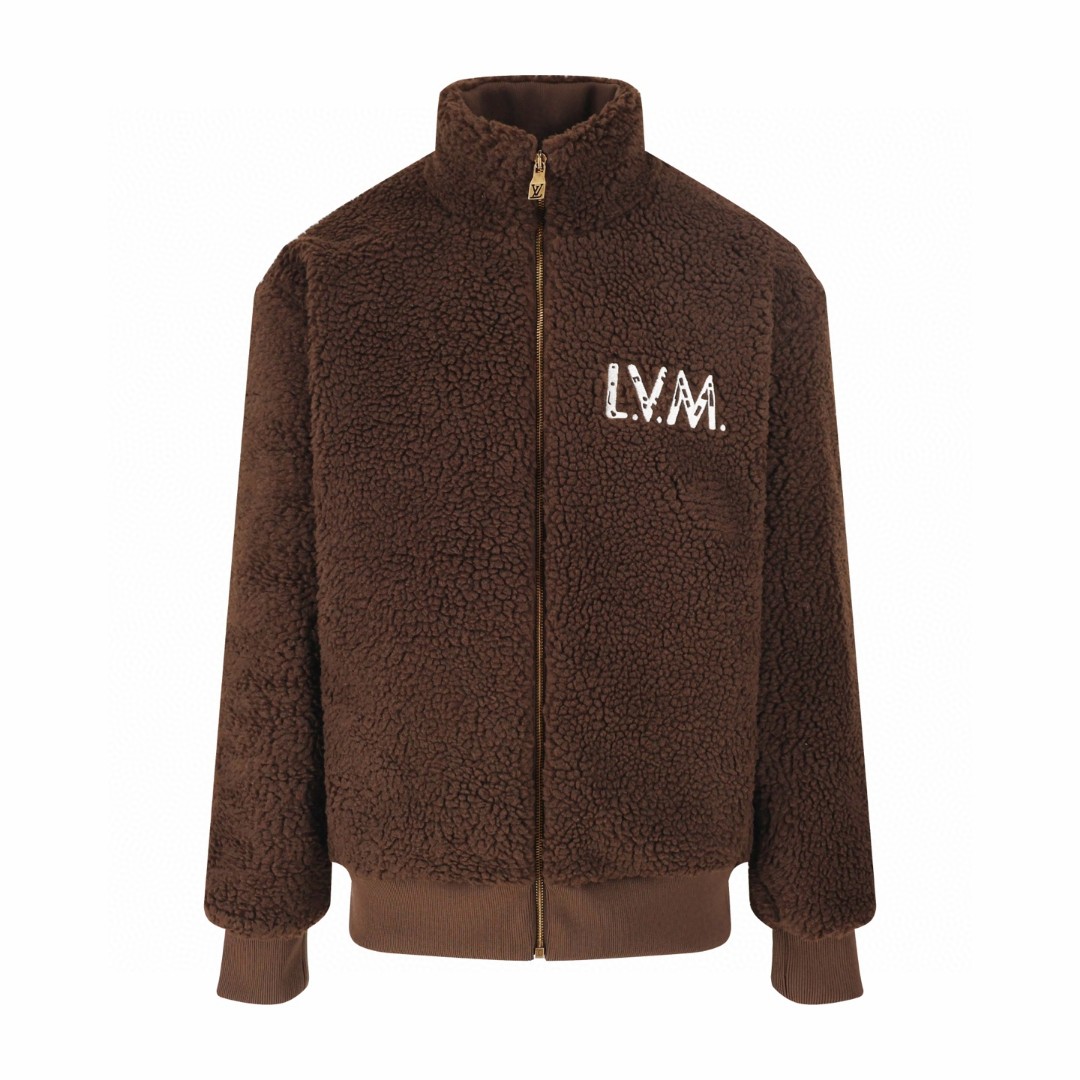 LOUIS VUITTON 路易威登 刺绣字母羊羔毛外套 夹克 保暖 棕色 B5 1AJTU1
