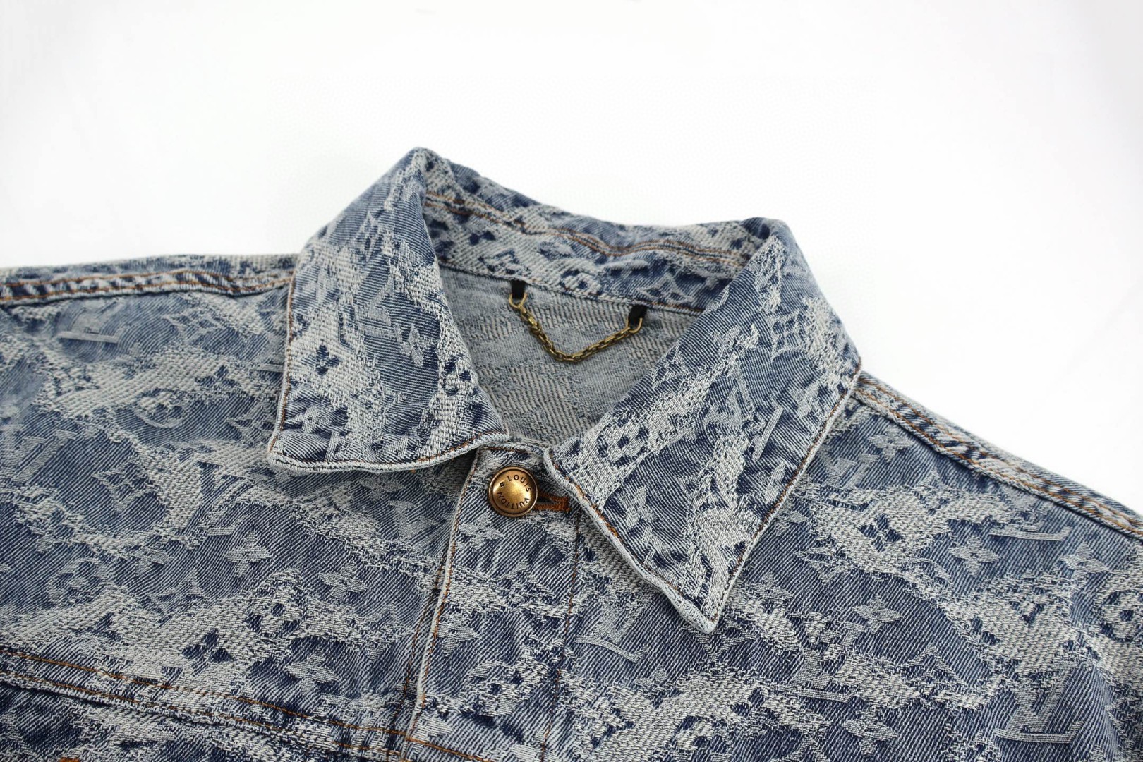 LOUIS VUITTON 路易威登 LV 浮纱提花牛仔外套 牛仔衣 上衣 夹克 蓝色 B5 1AJBA4