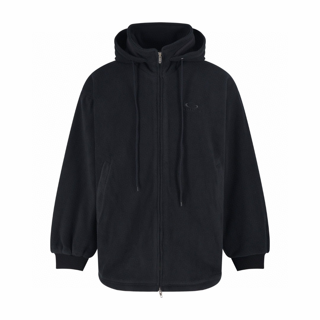 Balenciaga 巴黎世家 圆环刺绣双向拉链连帽抓绒外套 夹克 长袖 秋冬 保暖 黑色 B5 858092TTVS51000