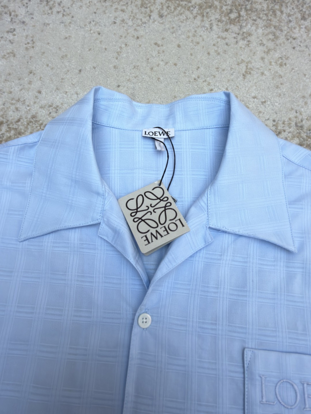 Loewe 罗意威 刺绣字母logo格子衬衫 短袖 蓝色 A5 H526Y05WEX-5140