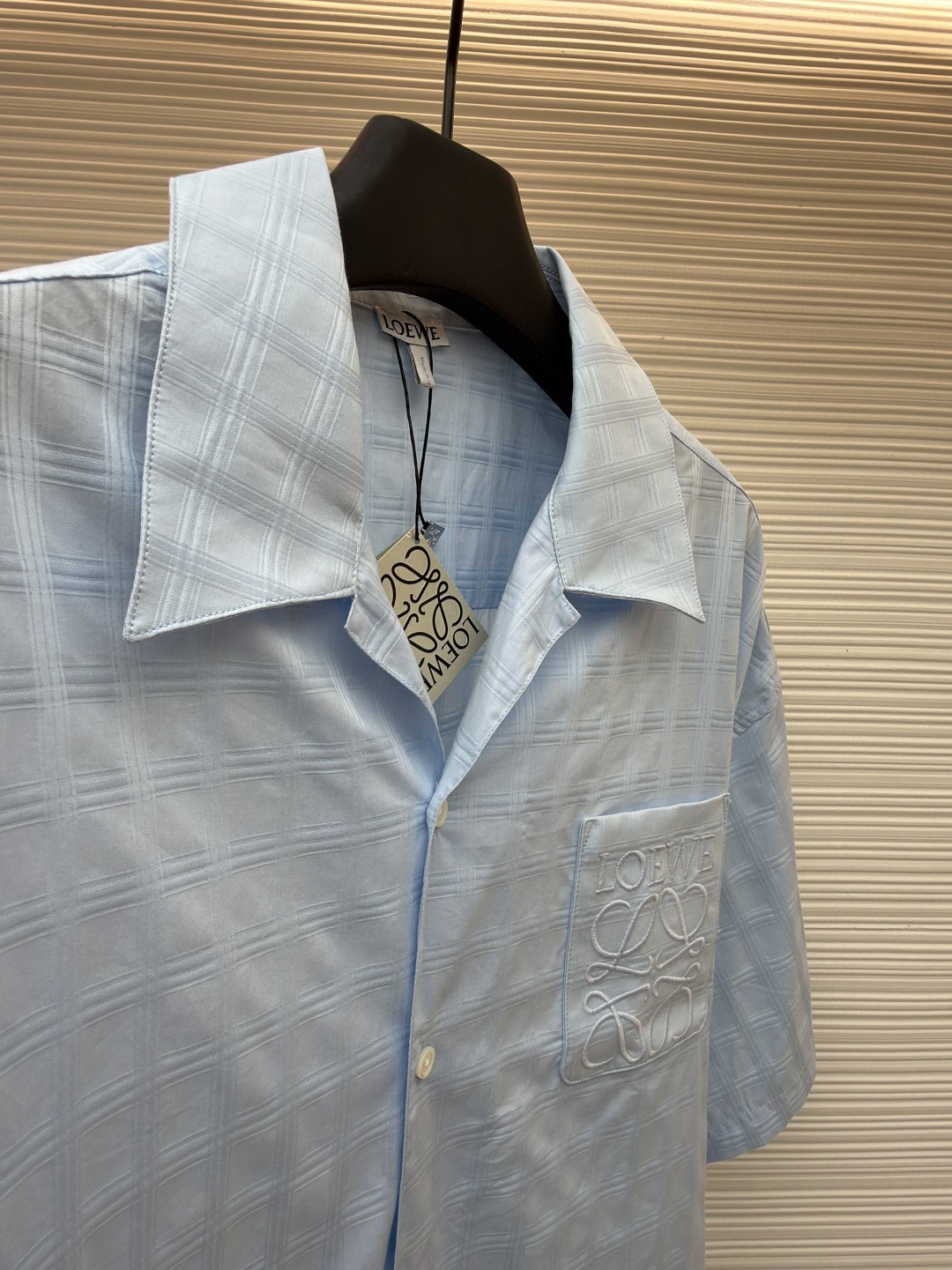 Loewe 罗意威 刺绣字母logo格子衬衫 短袖 蓝色 A5 H526Y05WEX-5140