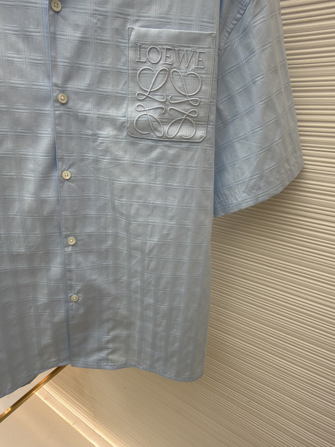 Loewe 罗意威 刺绣字母logo格子衬衫 短袖 蓝色 A5 H526Y05WEX-5140