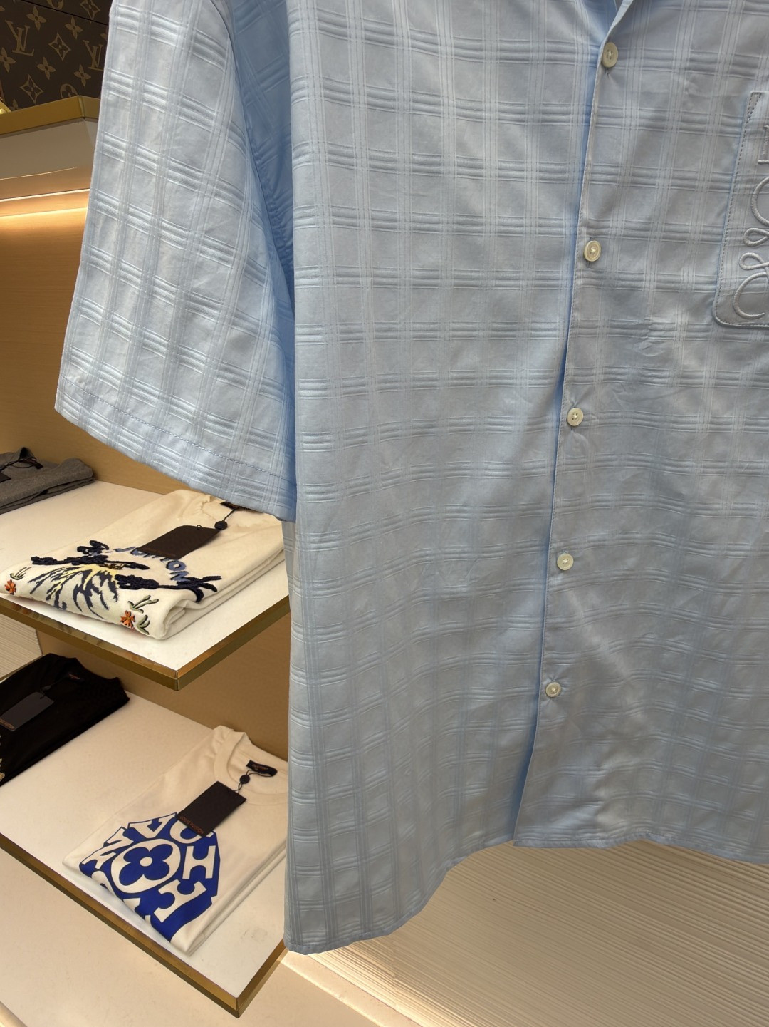 Loewe 罗意威 刺绣字母logo格子衬衫 短袖 蓝色 A5 H526Y05WEX-5140