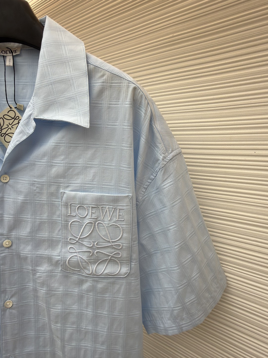 Loewe 罗意威 刺绣字母logo格子衬衫 短袖 蓝色 A5 H526Y05WEX-5140