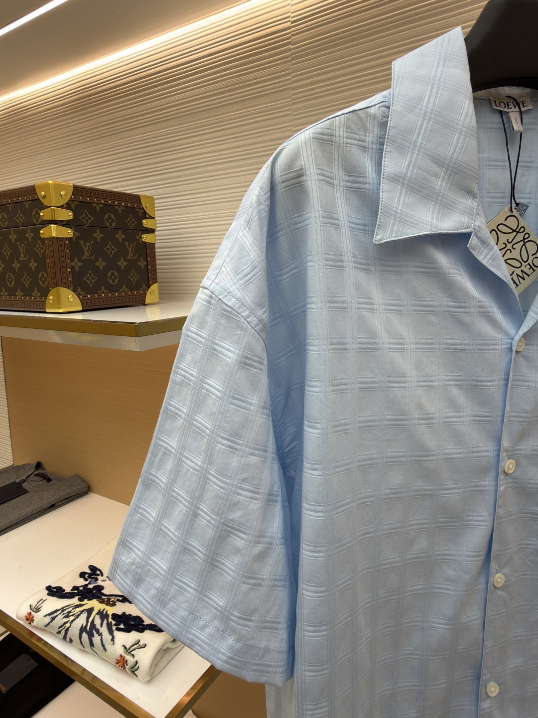 Loewe 罗意威 刺绣字母logo格子衬衫 短袖 蓝色 A5 H526Y05WEX-5140