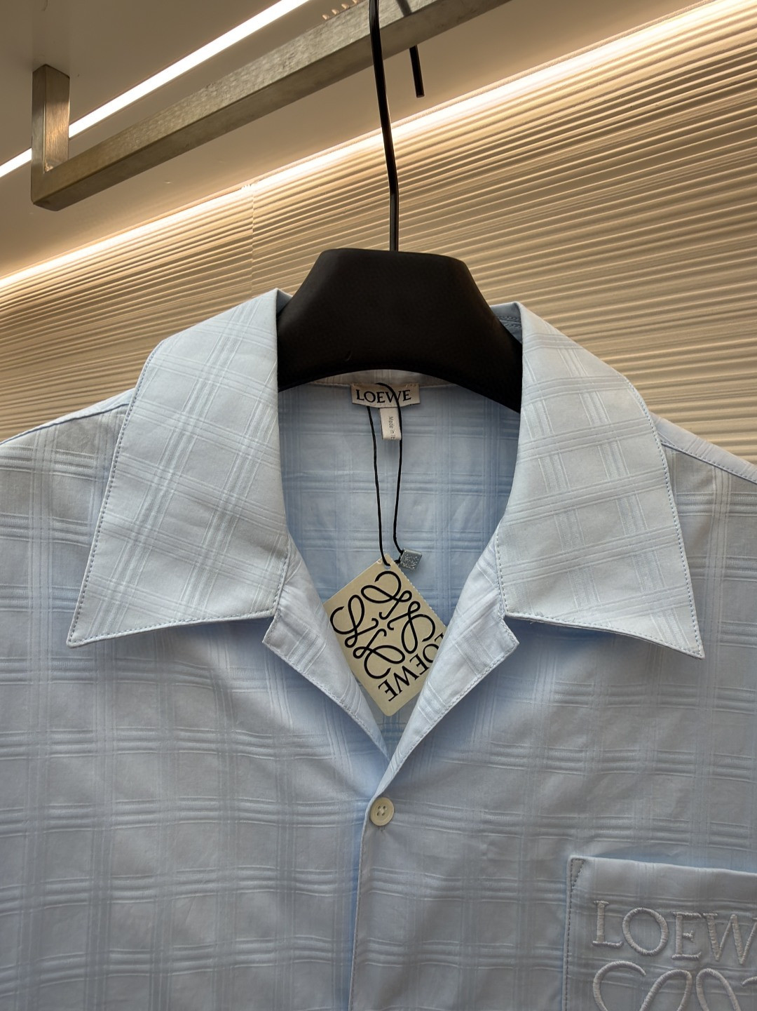 Loewe 罗意威 刺绣字母logo格子衬衫 短袖 蓝色 A5 H526Y05WEX-5140