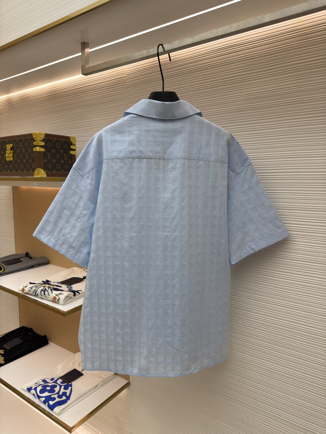 Loewe 罗意威 刺绣字母logo格子衬衫 短袖 蓝色 A5 H526Y05WEX-5140