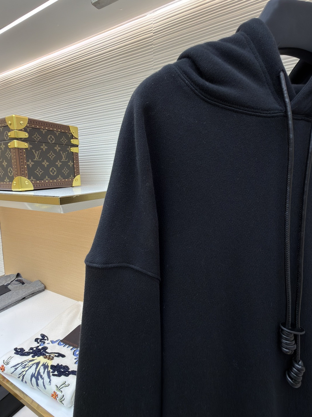 LOEWE 罗意威 皮革抽绳刺绣logo连帽卫衣 长袖 灰色 黑色 A7 H526Y25X53-1440