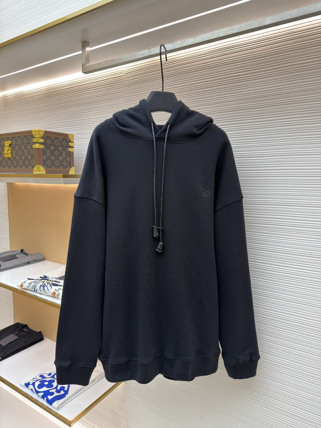 LOEWE 罗意威 皮革抽绳刺绣logo连帽卫衣 长袖 灰色 黑色 A7 H526Y25X53-1440