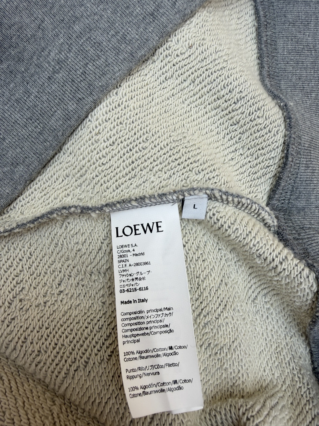 LOEWE 罗意威 皮革抽绳刺绣logo连帽卫衣 长袖 灰色 黑色 A7 H526Y25X53-1440