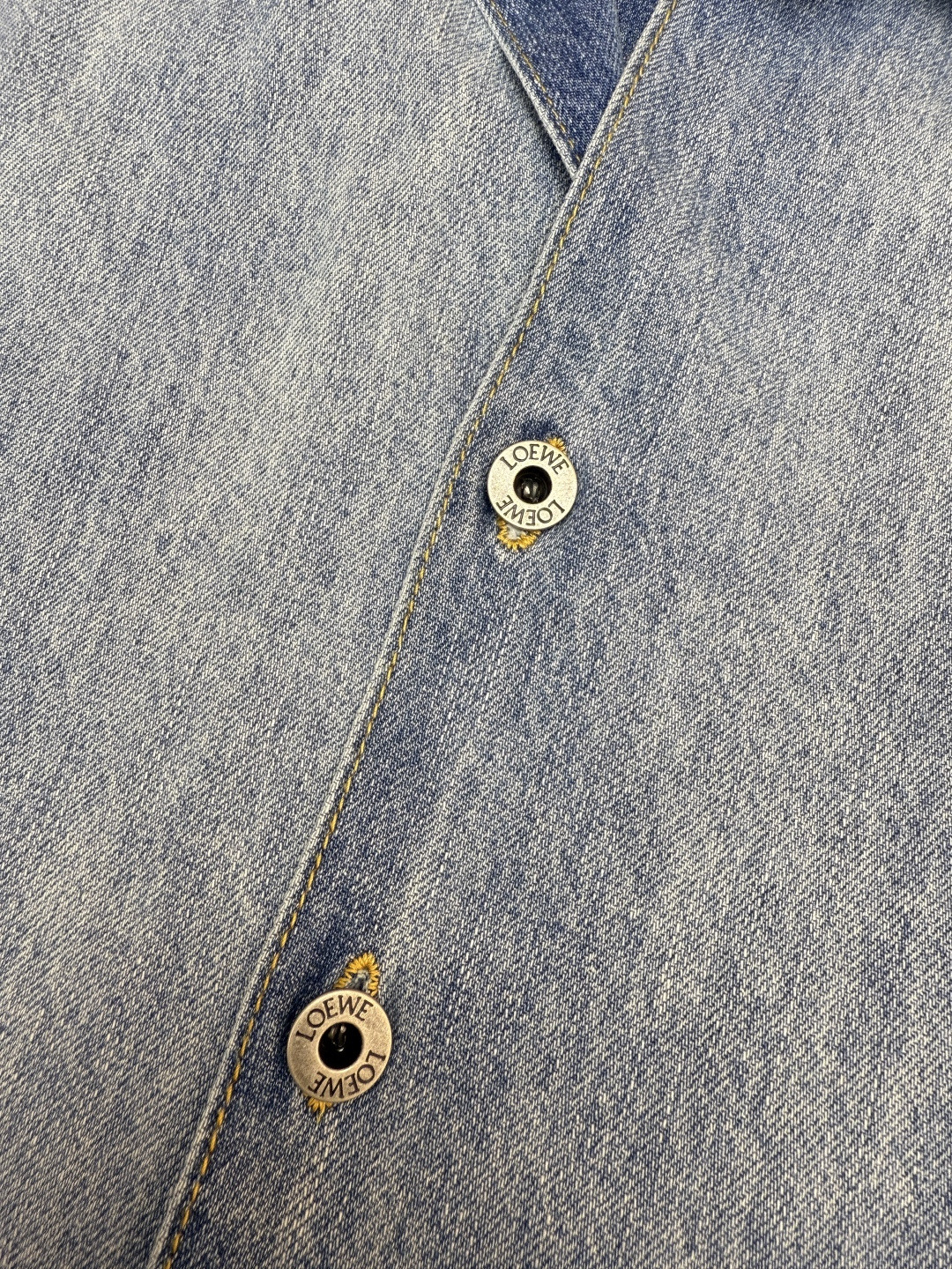 Loewe 罗意威 袖口刺绣图案 丹宁牛仔衬衫 短袖 外套 夏季 蓝色 A5 H526Y1DW18-6395