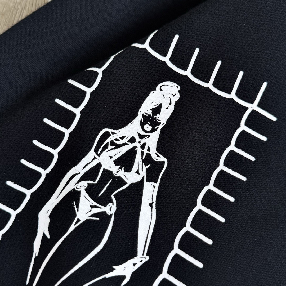 Chrome Hearts 克罗心 Deadly Doll 联名款 十字架美少女松紧腰直筒运动裤 抓绒 卫裤 休闲裤 长裤 裤子 黑色 CH-RM0607