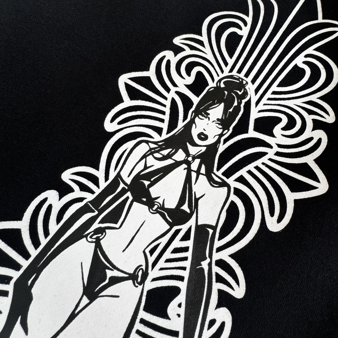 Chrome Hearts 克罗心 Deadly Doll 联名款 十字架美少女松紧腰直筒运动裤 抓绒 卫裤 休闲裤 长裤 裤子 黑色 CH-RM0607