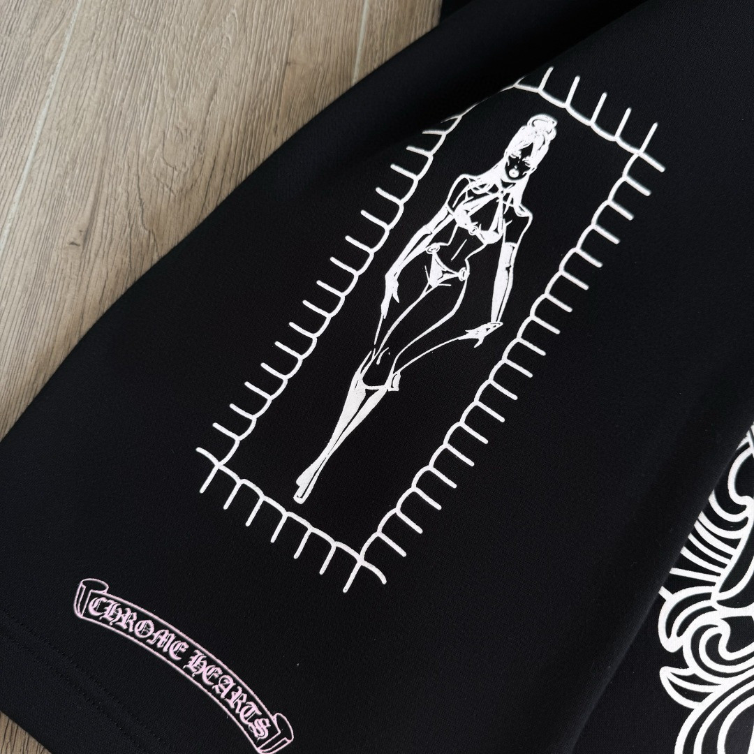 Chrome Hearts 克罗心 Deadly Doll 联名款 十字架美少女松紧腰直筒运动裤 抓绒 卫裤 休闲裤 长裤 裤子 黑色 CH-RM0607