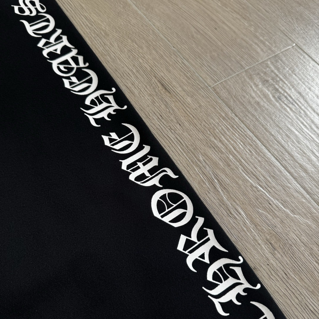 Chrome Hearts 克罗心 侧边白色梵文印花松紧腰束脚运动裤 抓绒 卫裤 休闲裤 长裤 裤子 黑色 